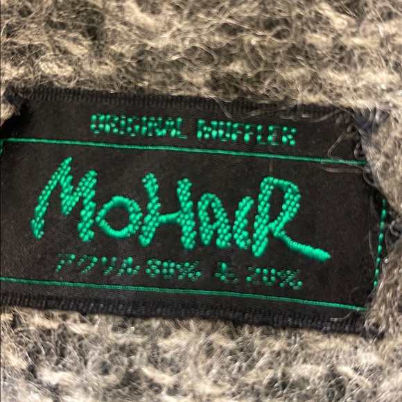 Vintage Soft Mohair Blend Grey and White Scarf with Black Fringe - Picture 2 of 6